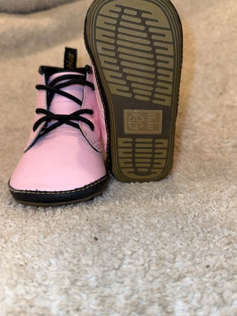 Dr. Martens Pink and Black Lace-Up Baby Boots